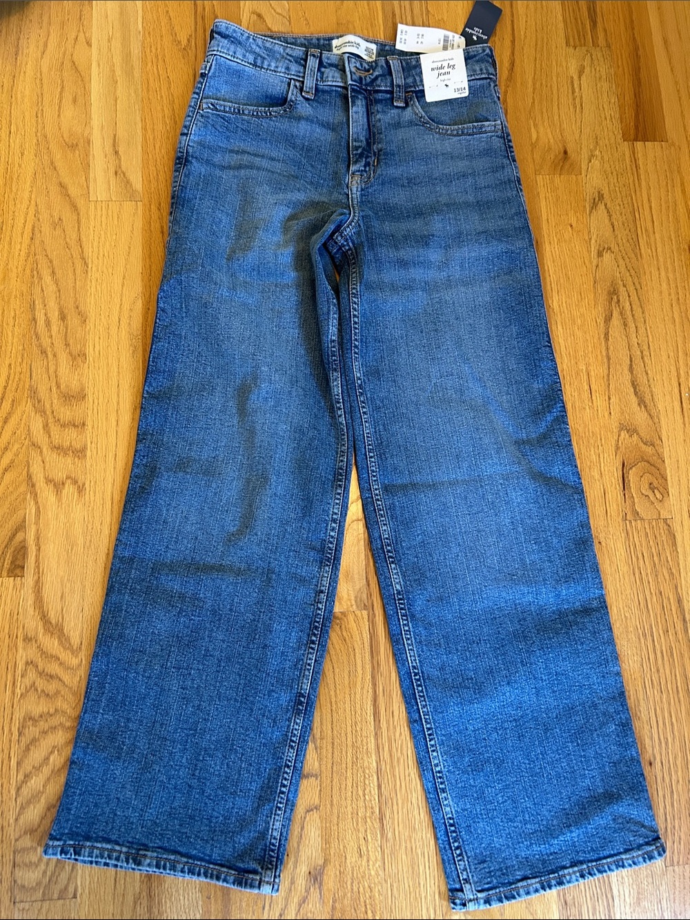 abercrombie kids high rise wide leg jeans - ‘medium wash’